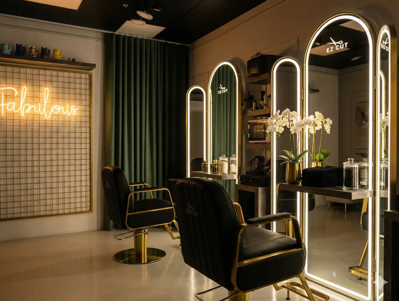 Styling chairs and arched mirrors inside EZ CUT in Linkou